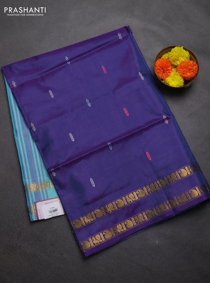 Banana pith saree violet and teal blue with thread woven buttas and rettapet zari woven border
