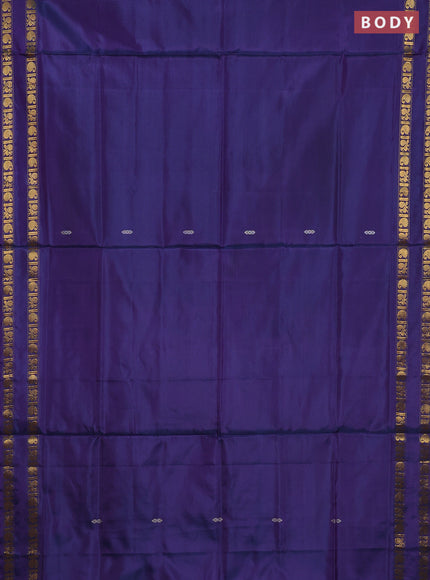 Banana pith saree violet and teal blue with thread woven buttas and rettapet zari woven border