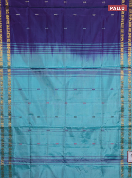 Banana pith saree violet and teal blue with thread woven buttas and rettapet zari woven border