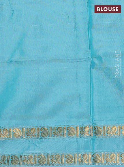 Banana pith saree violet and teal blue with thread woven buttas and rettapet zari woven border