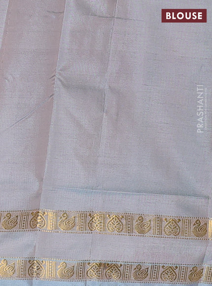 Banana pith saree brown and pastel blue with thread woven buttas and rettapet zari woven border
