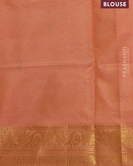 Banana pith saree teal green and rust shade with thread woven buttas and zari woven border
