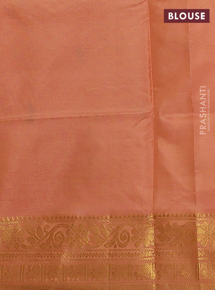 Banana pith saree teal green and rust shade with thread woven buttas and zari woven border