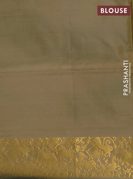 Banana pith saree sandal and olive green with thread woven buttas and zari woven border