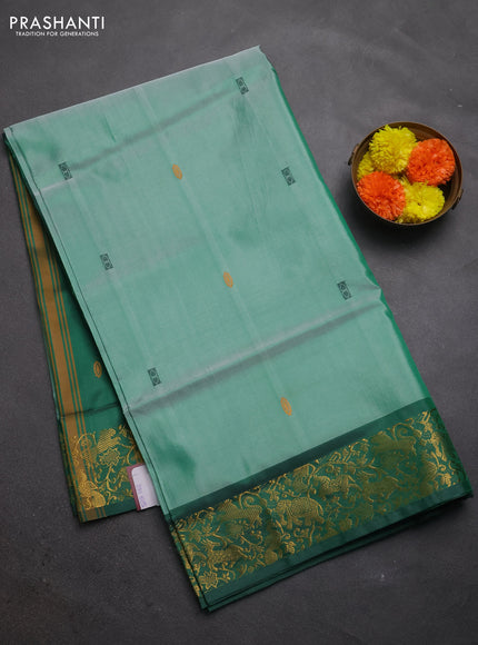 Banana pith saree light green and green with thread woven buttas and zari woven border
