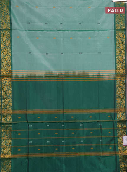 Banana pith saree light green and green with thread woven buttas and zari woven border