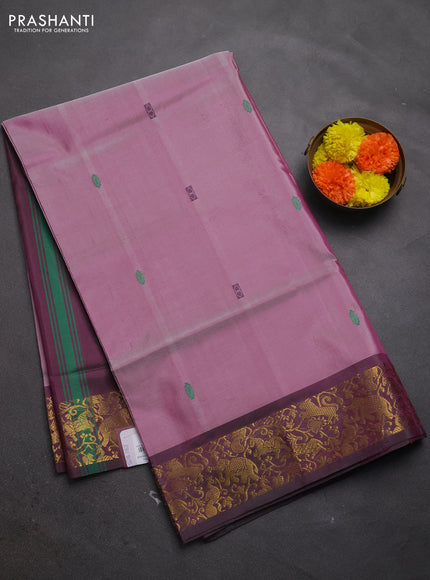 Banana pith saree pink and wine shade with thread woven buttas and zari woven border