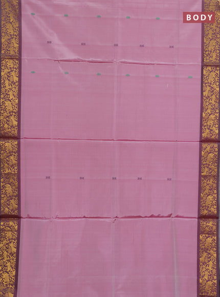 Banana pith saree pink and wine shade with thread woven buttas and zari woven border