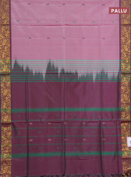 Banana pith saree pink and wine shade with thread woven buttas and zari woven border