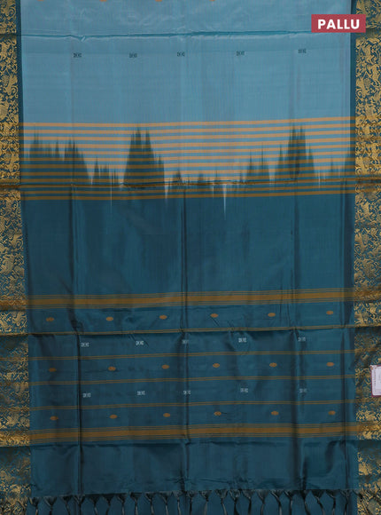 Banana pith saree teal green and peacock green with thread woven buttas and zari woven border