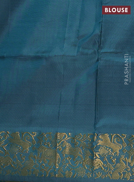 Banana pith saree teal green and peacock green with thread woven buttas and zari woven border