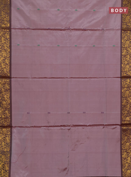 Banana pith saree pastel maroon and deep maroon with thread woven buttas and zari woven border