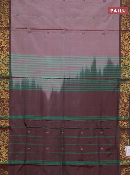 Banana pith saree pastel maroon and deep maroon with thread woven buttas and zari woven border