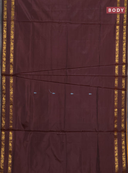 Banana pith saree brown and mustard yellow with thread woven buttas and rettapet zari woven border