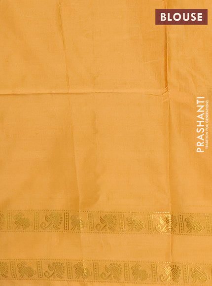 Banana pith saree brown and mustard yellow with thread woven buttas and rettapet zari woven border