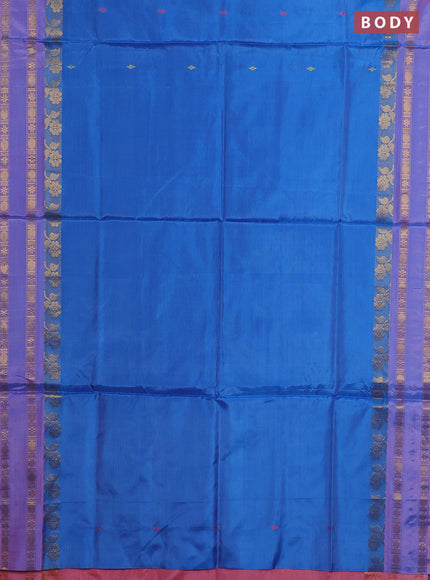 Banana pith saree cs blue and pink with thread woven buttas and rettapet zari woven border