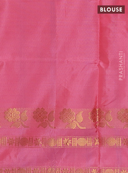 Banana pith saree cs blue and pink with thread woven buttas and rettapet zari woven border