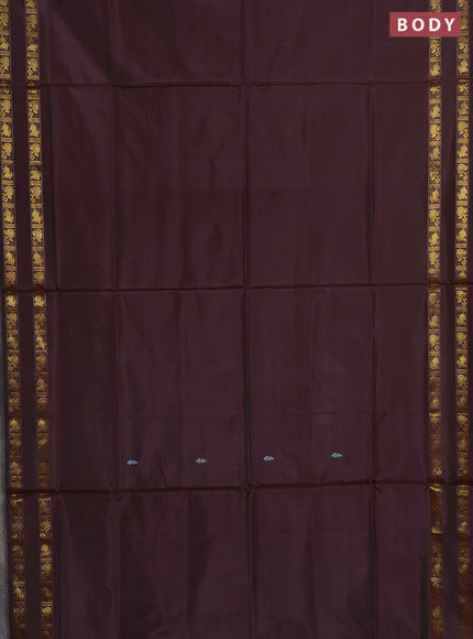 Banana pith saree deep maroon and yellow with thread woven buttas and rettapet zari woven border