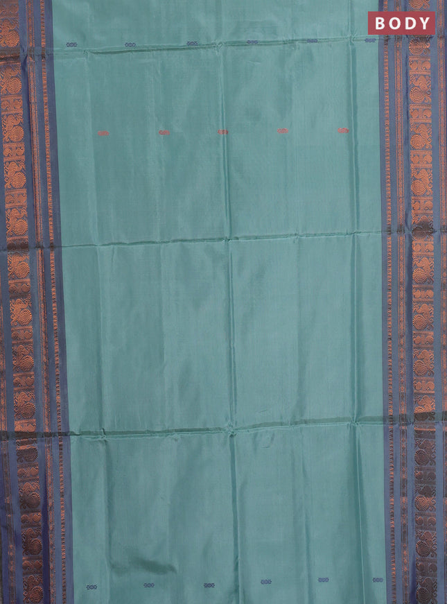 Banana pith saree pastel green and violet with thread woven buttas and long zari woven border