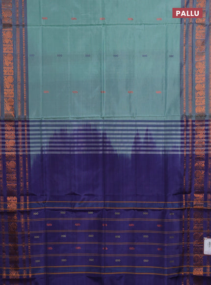 Banana pith saree pastel green and violet with thread woven buttas and long zari woven border