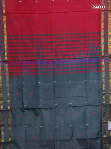 Banana pith saree pink and grey with thread woven buttas and rettapet zari woven border