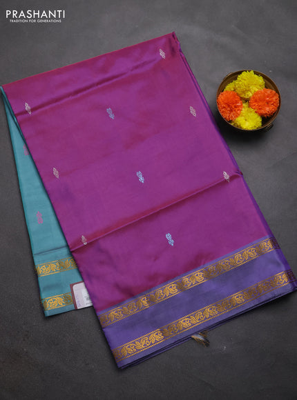 Banana pith saree magenta pink and teal green with thread woven buttas and rettapet zari woven border