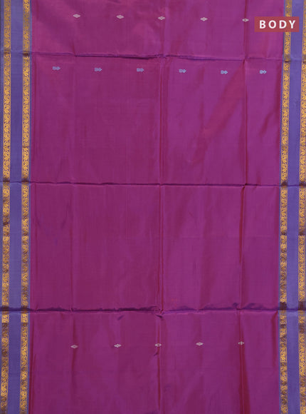 Banana pith saree magenta pink and teal green with thread woven buttas and rettapet zari woven border