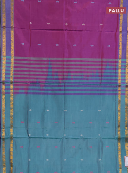 Banana pith saree magenta pink and teal green with thread woven buttas and rettapet zari woven border