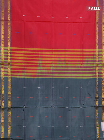 Banana pith saree pink and pastel green with thread woven buttas and rettapet zari woven border