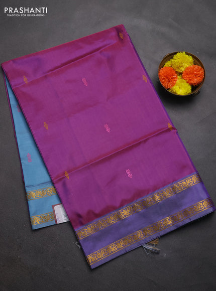 Banana pith saree magenta pink and pastel blue with thread woven buttas and rettapet zari woven border