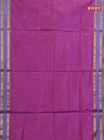 Banana pith saree magenta pink and pastel blue with thread woven buttas and rettapet zari woven border