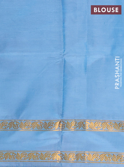 Banana pith saree magenta pink and pastel blue with thread woven buttas and rettapet zari woven border