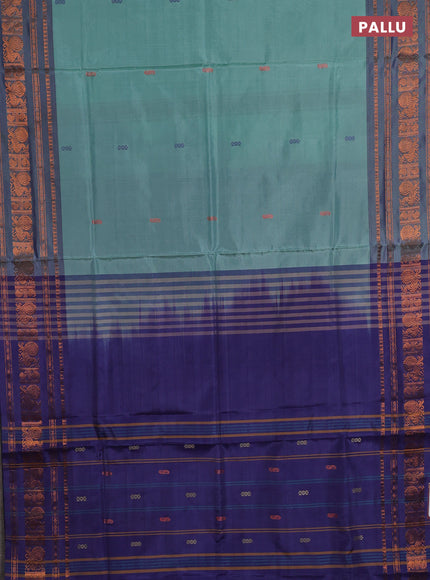 Banana pith saree pastel green and violet with thread woven buttas and long copper zari woven border