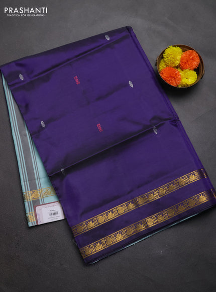 Banana pith saree violet and teal green with thread woven buttas and rettapet zari woven border