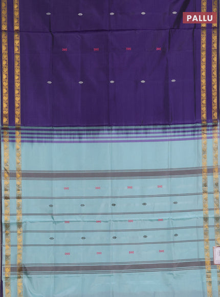 Banana pith saree violet and teal green with thread woven buttas and rettapet zari woven border