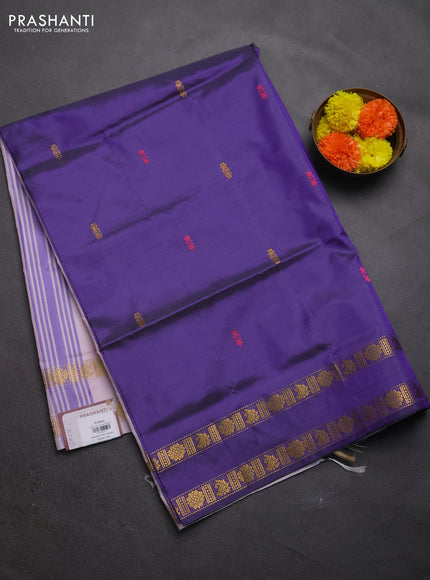 Banana pith saree violet and baby pink with thread woven buttas and rettapet zari woven border