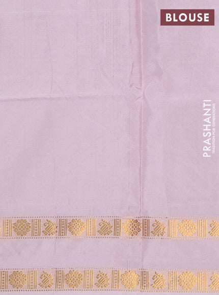 Banana pith saree violet and baby pink with thread woven buttas and rettapet zari woven border