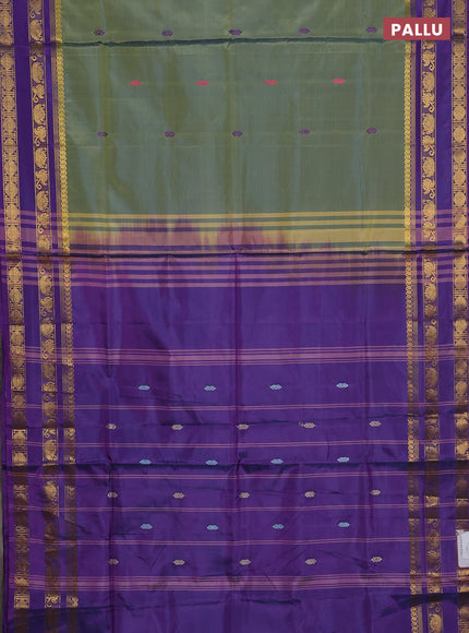 Banana pith saree green and purple with thread woven buttas and rettapet zari woven border