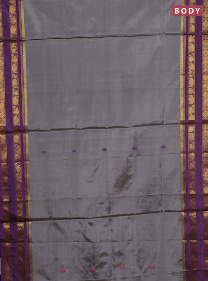 Banana pith saree grey and purple with thread woven buttas and rettapet zari woven border