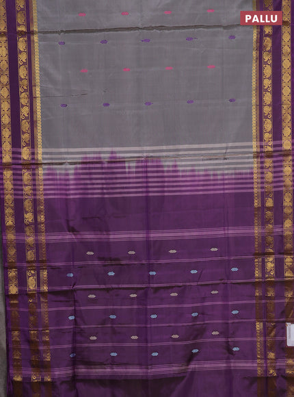 Banana pith saree grey and purple with thread woven buttas and rettapet zari woven border