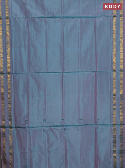 Banana pith saree teal green and violet with thread woven buttas and rettapet zari woven border