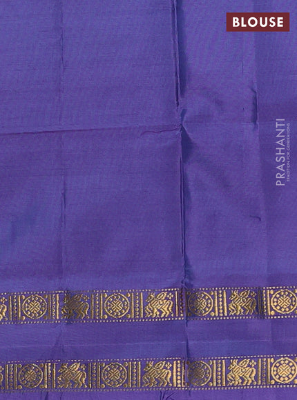 Banana pith saree teal green and violet with thread woven buttas and rettapet zari woven border