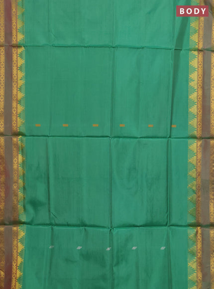 Banana pith saree light green and pink with thread woven buttas and temple design rettapet zari woven border