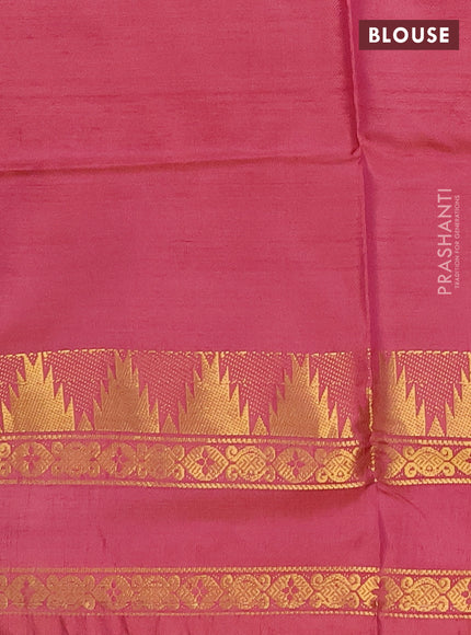 Banana pith saree light green and pink with thread woven buttas and temple design rettapet zari woven border