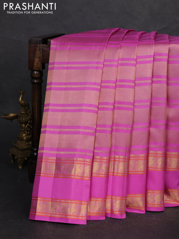 Pure kanchipuram silk saree mild lavender with allover zari woven veldhari design and rettapet zari woven border