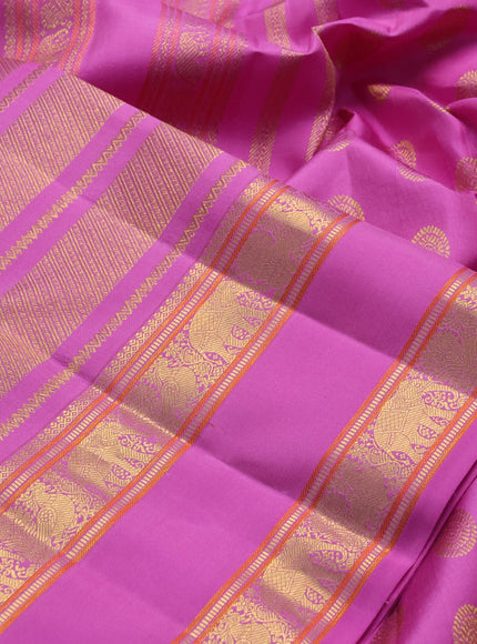 Pure kanchipuram silk saree mild lavender with allover zari woven veldhari design and rettapet zari woven border