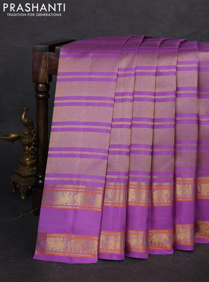 Pure kanchipuram silk saree lavender with allover zari woven veldhari design and rettapet zari woven border