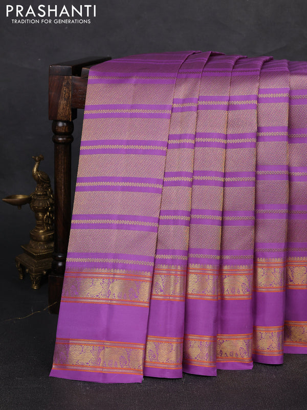 Pure kanchipuram silk saree lavender with allover zari woven veldhari design and rettapet zari woven border