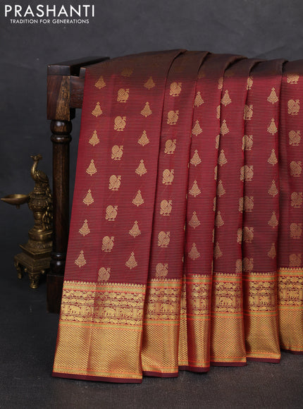 Pure kanchipuram silk saree maroon with allover vairaosi pattern & zari buttas and rich zari woven border