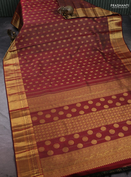 Pure kanchipuram silk saree maroon with allover vairaosi pattern & zari buttas and rich zari woven border